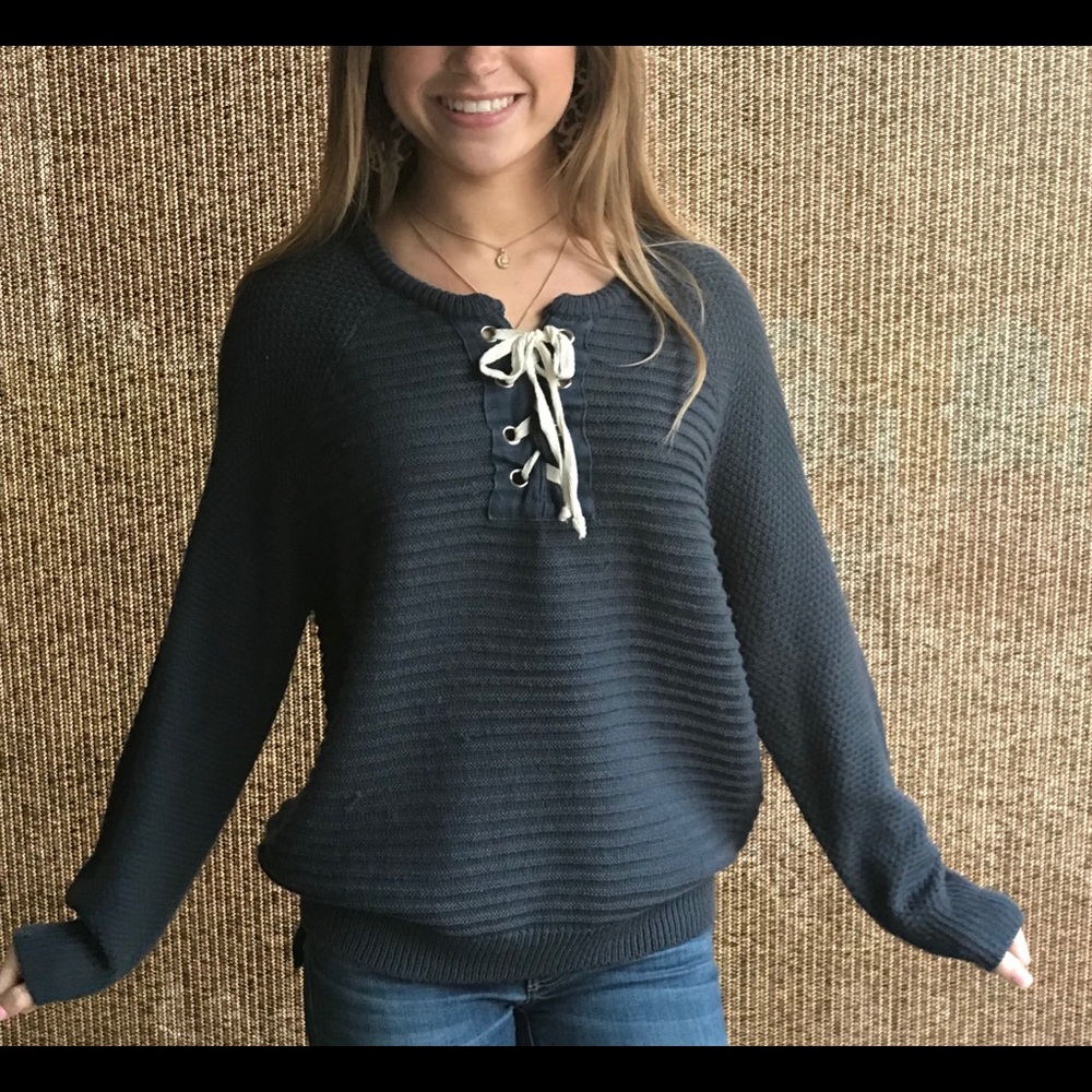 Navy lace up sweater